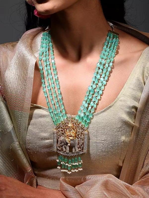 Exotic India Lord Ganesha Long Necklace And Earring Set With Multi Strand 