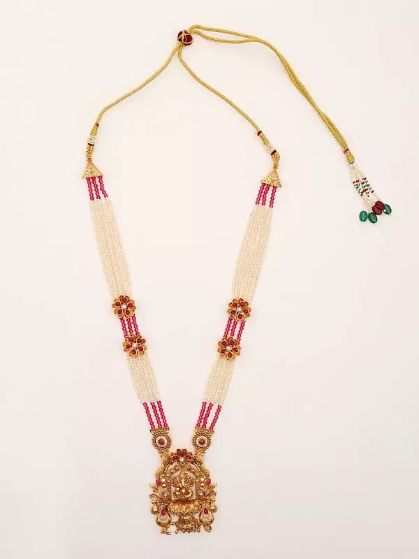 Exotic India Lord Ganesha Long Necklace With Earrings Set 