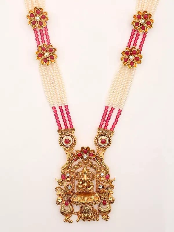 Exotic India Lord Ganesha Long Necklace With Earrings Set 