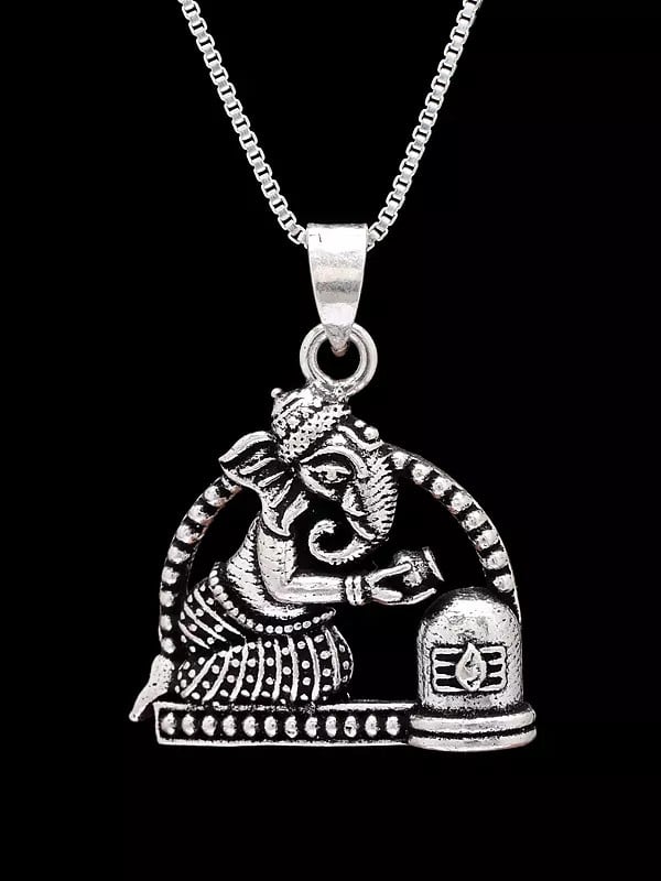 Exotic India Lord Ganesha Pouring Water On Shivalinga Pendant 