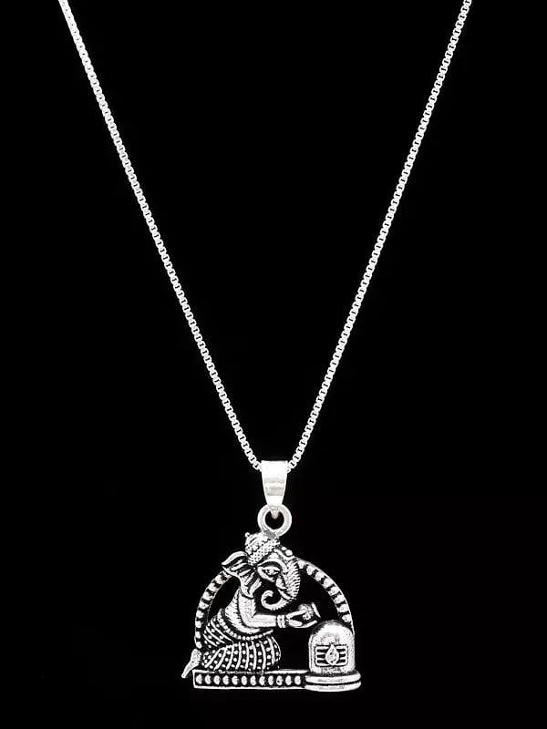 exotic india Lord Ganesha Pouring Water on Shivalinga Pendant 