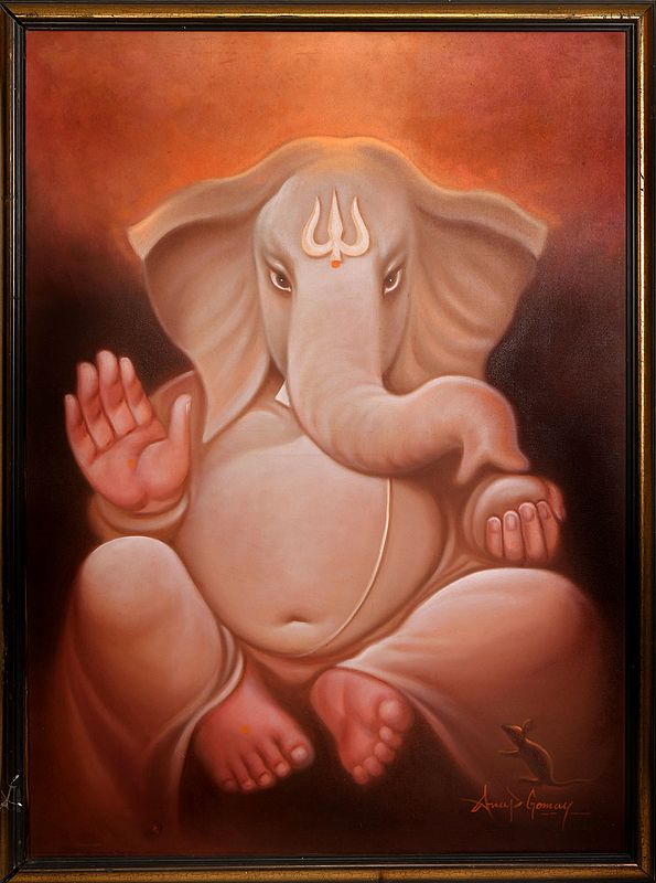 exotic india Lord Ganesha’s Unstructured Halo (Framed) 
