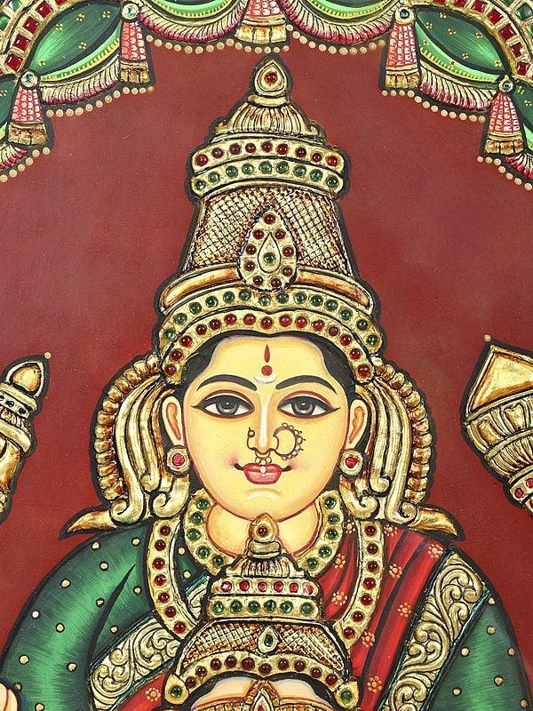 Exotic India Lord Ganesha With Devi Lakshmi | 24 Karat Gold Work | Framed Tanjore Painting 