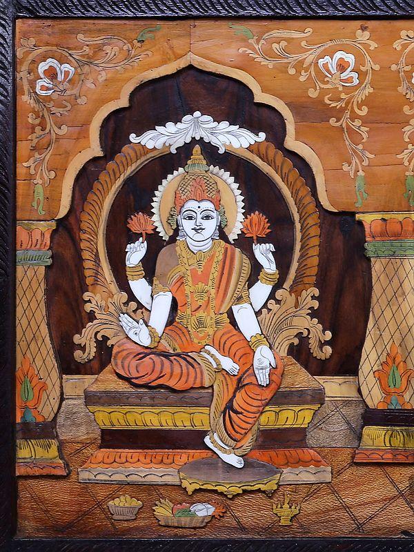 Exotic India Lord Ganesha With Goddess Lakshmi And Saraswati | Mysore Painting 