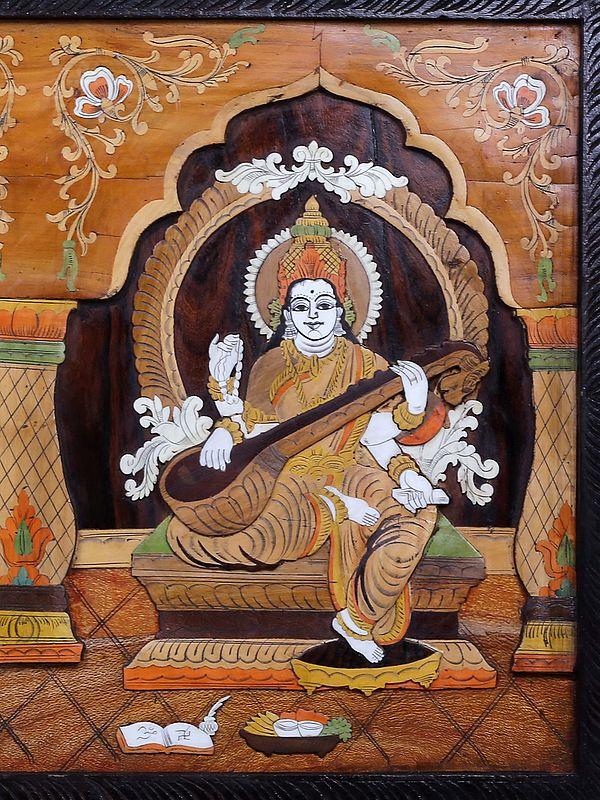 Exotic India Lord Ganesha With Goddess Lakshmi And Saraswati | Mysore Painting 