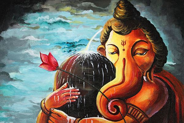 Exotic India Lord Ganesha With Shivalinga | Oil Painting On Canvas Cloth 