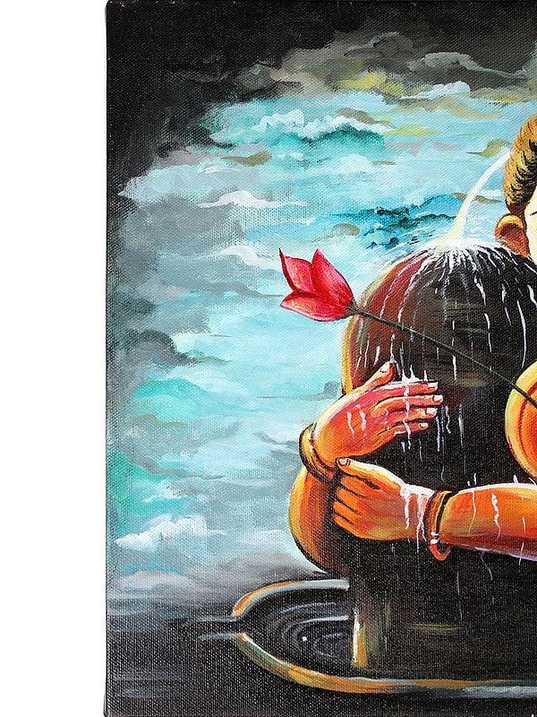 Exotic India Lord Ganesha With Shivalinga | Oil Painting On Canvas Cloth 