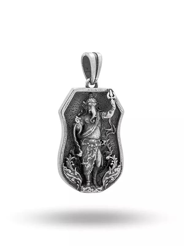 Exotic India Lord Ganesha With Trishul Antique Finish Pendant 