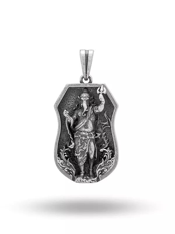 exotic india Lord Ganesha with Trishul Antique Finish Pendant 