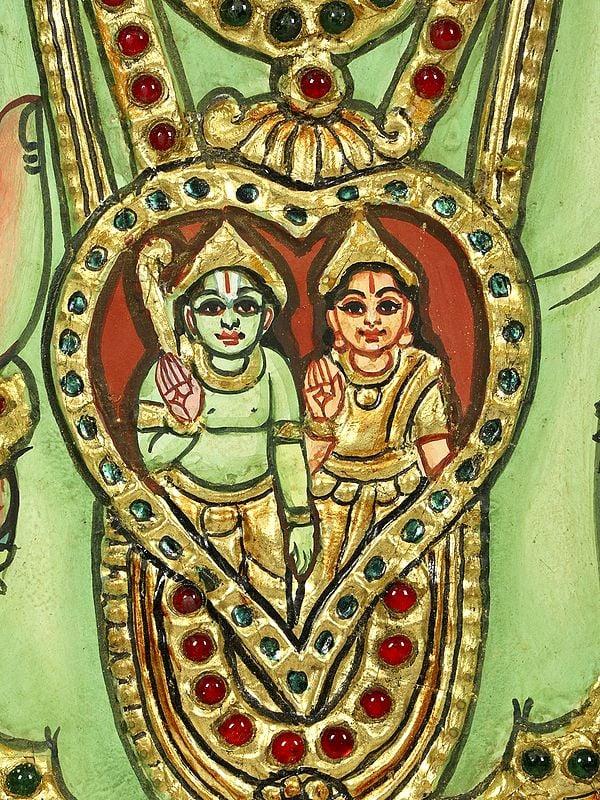 Exotic India Lord Hanuman - An Avatara Of Lord Shiva | 24 Karat Gold Work | Framed Tanjore Painting 