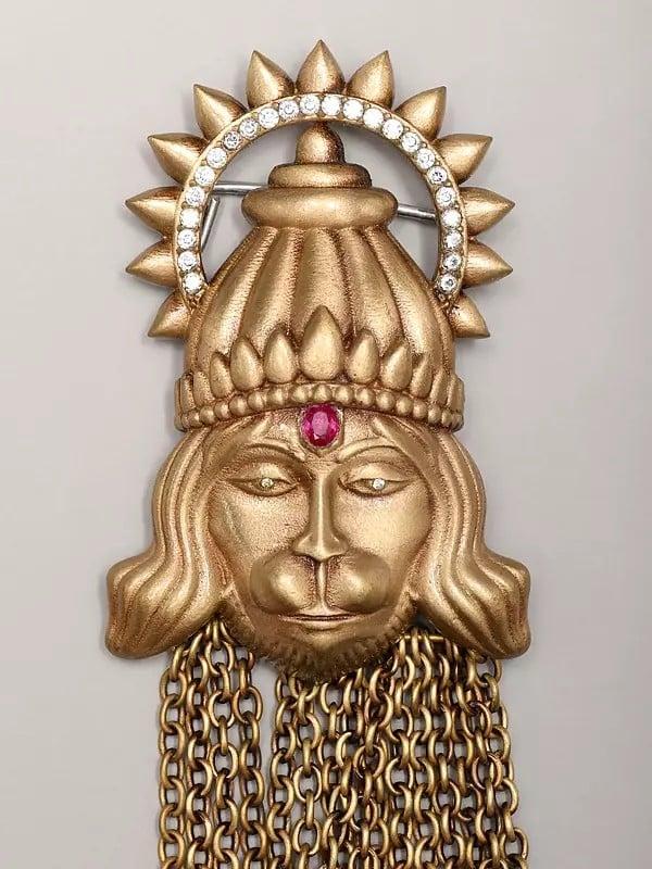 Exotic India Lord Hanuman Brooch With Dangling Chains 