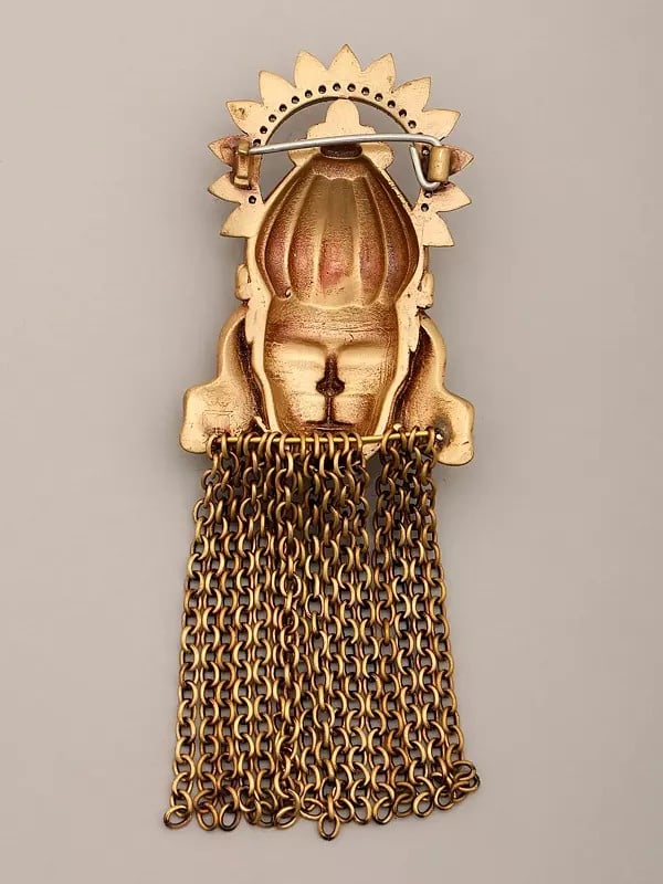 Exotic India Lord Hanuman Brooch With Dangling Chains 