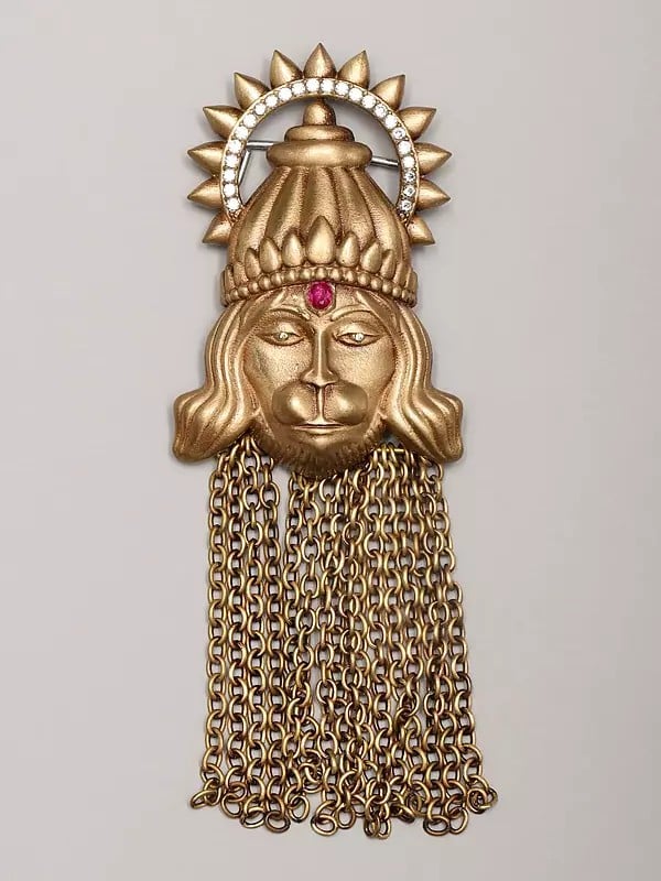 exotic india Lord Hanuman Brooch with Dangling Chains 