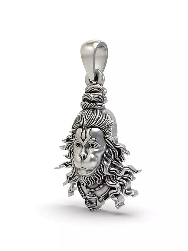Exotic India Lord Hanuman Face Sterling Silver Pendant 