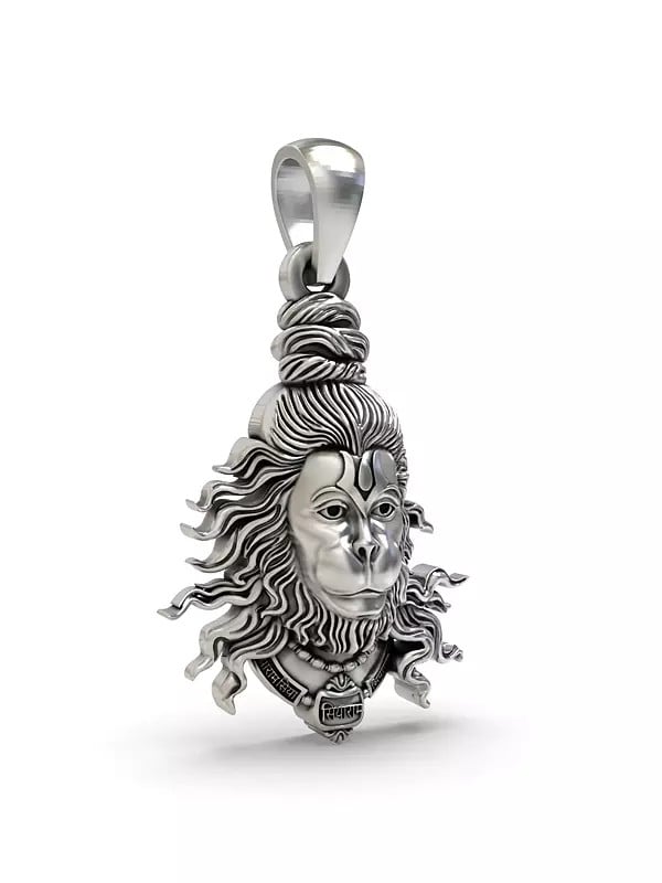 Exotic India Lord Hanuman Face Sterling Silver Pendant 