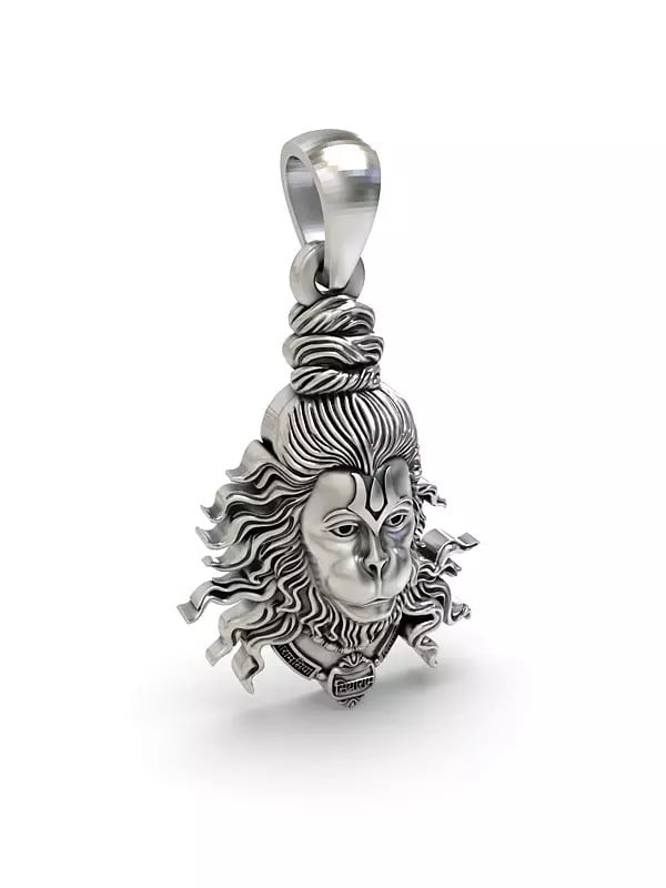 Exotic India Lord Hanuman Face Sterling Silver Pendant 