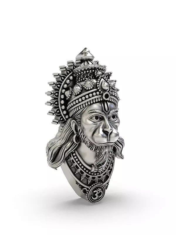 Exotic India Lord Hanuman Face Sterling Silver Pendant