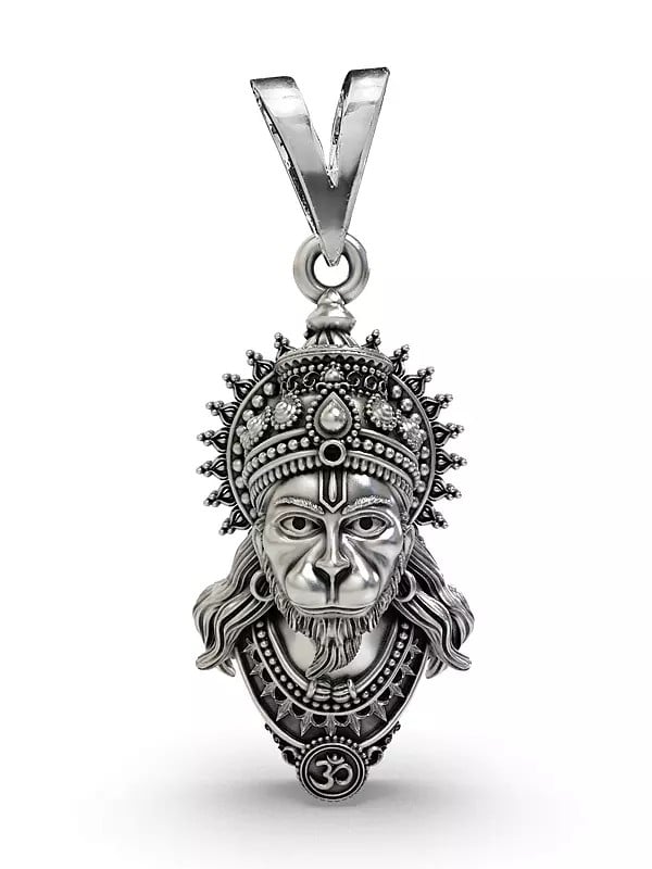 exotic india Lord Hanuman Face Sterling Silver Pendant 