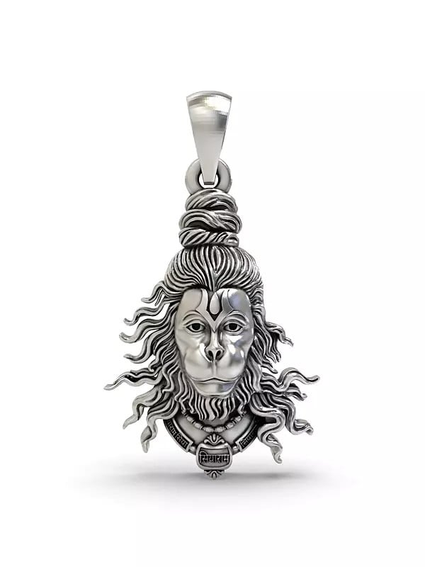 exotic india Lord Hanuman Face Sterling Silver Pendant
