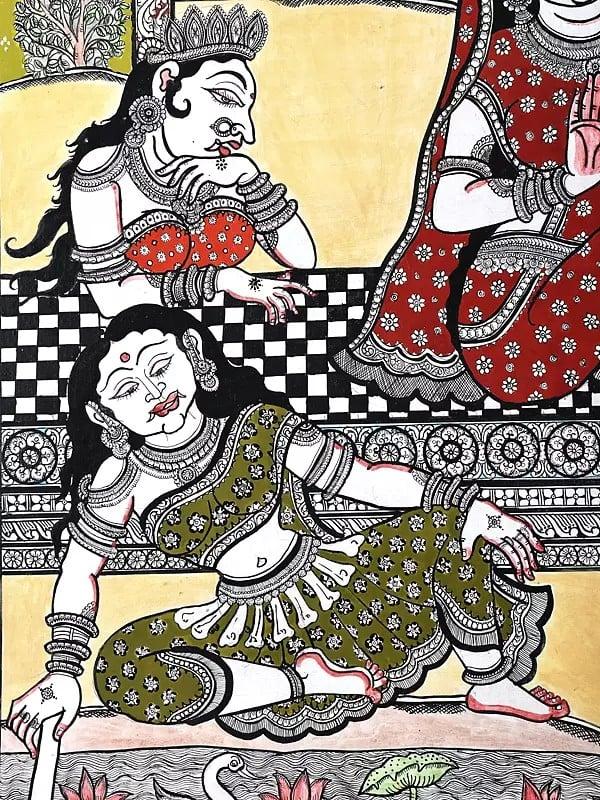 Exotic India Lord Hanuman Meets Devi Maa Sita In Ashok Vatika | Superfine Pattachitra Painting From Odisha 