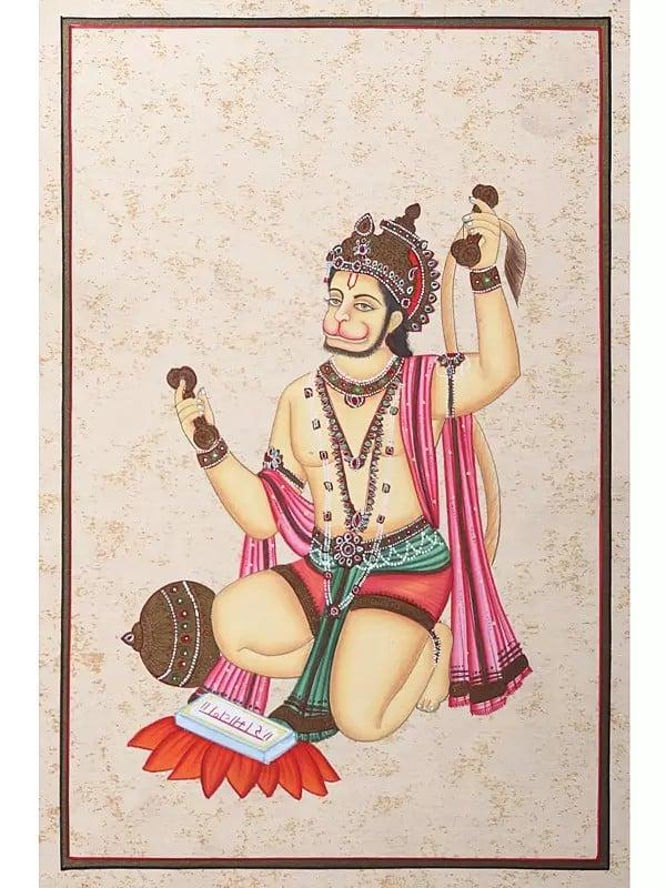 exotic india Lord Hanuman Singing Bhajans | Watercolor Painting 