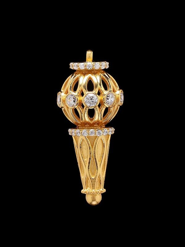 Exotic India Lord Hanuman Weapon Mace (Gada) Pendant With Cubic Zirconia 