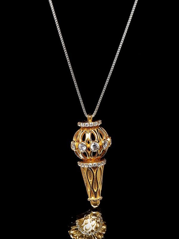 Exotic India Lord Hanuman Weapon Mace (Gada) Pendant With Cubic Zirconia 