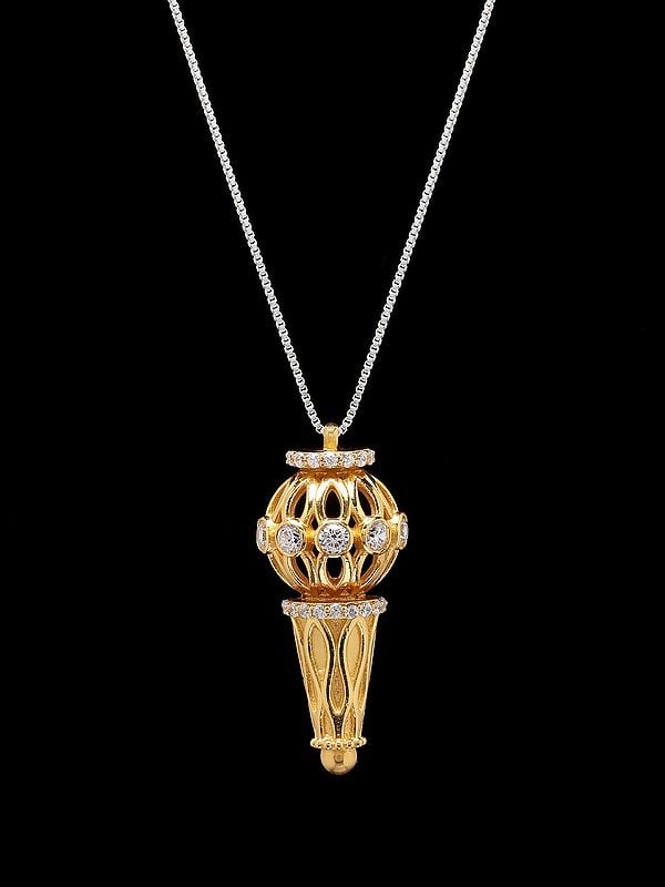 exotic india Lord Hanuman Weapon Mace (Gada) Pendant with Cubic Zirconia 