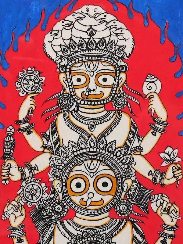 Exotic India Lord Jagannath Subhadra And Balabhadra | Framed Pattachitra Painting | Watercolor On Silk 