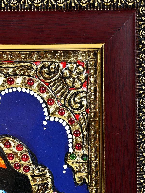Exotic India Lord Krishna | 24 Karat Gold Work | Framed Tanjore Painting 