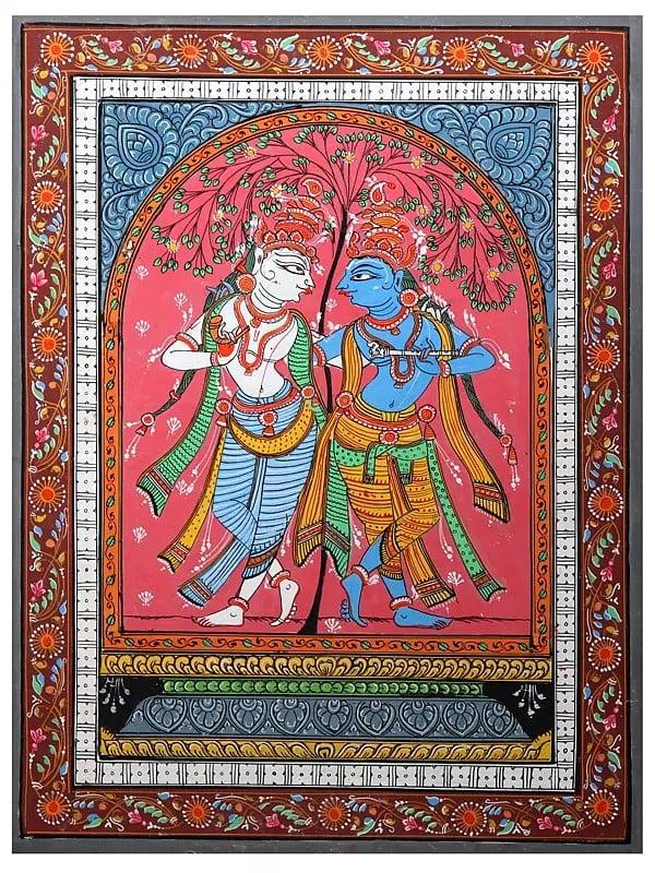 exotic india Lord Krishna and Balaram | Pattachitra Painting from Odisha 