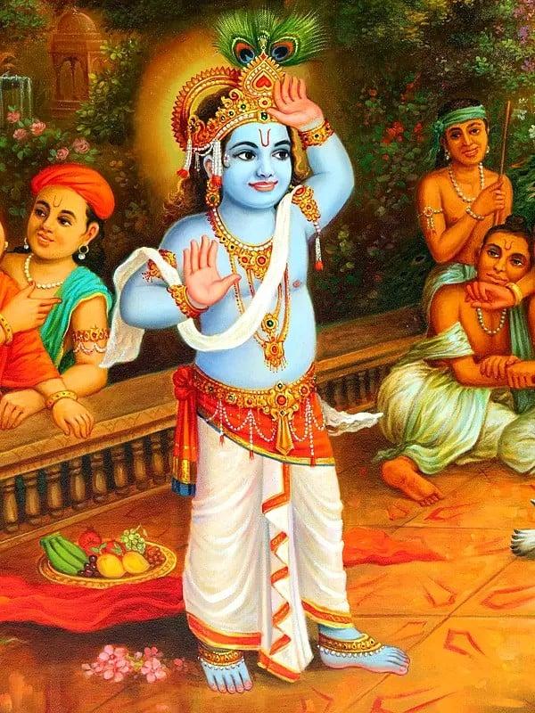 Exotic India Lord Krishna And Balarama Playing With Each Other | Unframed Oil Painting 