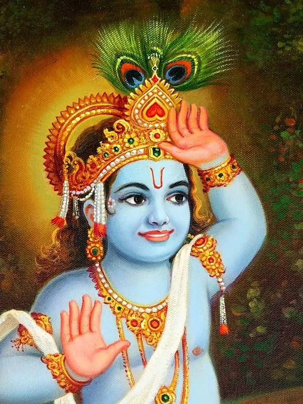 Exotic India Lord Krishna And Balarama Playing With Each Other | Unframed Oil Painting 