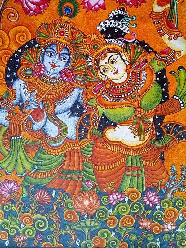 Exotic India Lord Krishna And Radha | Acrylic On Canvas | Traditional Kerala Mural Art 
