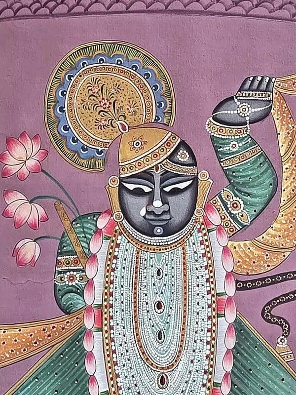 Exotic India Lord Krishna As Shrinathji | Watercolor On Cotton | Pichwai Art 