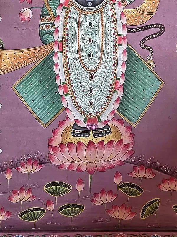 Exotic India Lord Krishna As Shrinathji | Watercolor On Cotton | Pichwai Art 