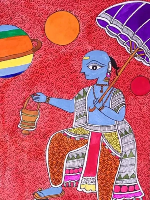 Exotic India Lord Krishna As Vamana Avatar | Acrylic On Handmade Paper | By Pallavi 