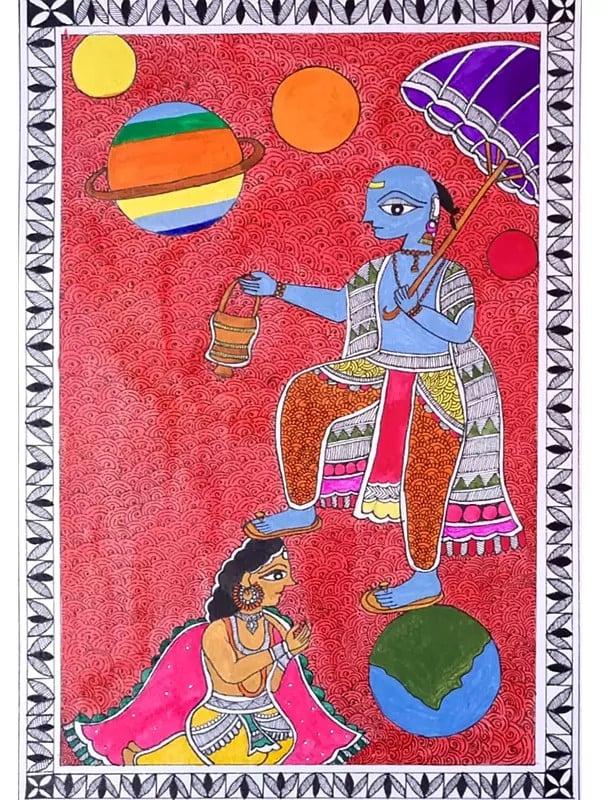 exotic india Lord Krishna As Vamana Avatar | Acrylic On Handmade Paper | By Pallavi 