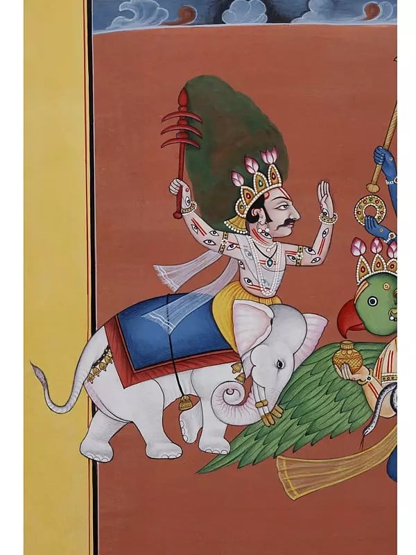 Exotic India Lord Krishna Bringing The Parijaat Tree From Indra's Heaven | Watercolor On Paper 