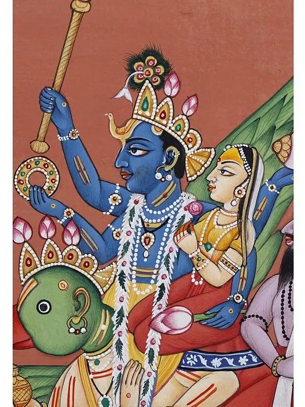 Exotic India Lord Krishna Bringing The Parijaat Tree From Indra's Heaven | Watercolor On Paper 