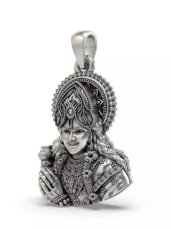 Exotic India Lord Krishna Bust Sterling Silver Pendant 