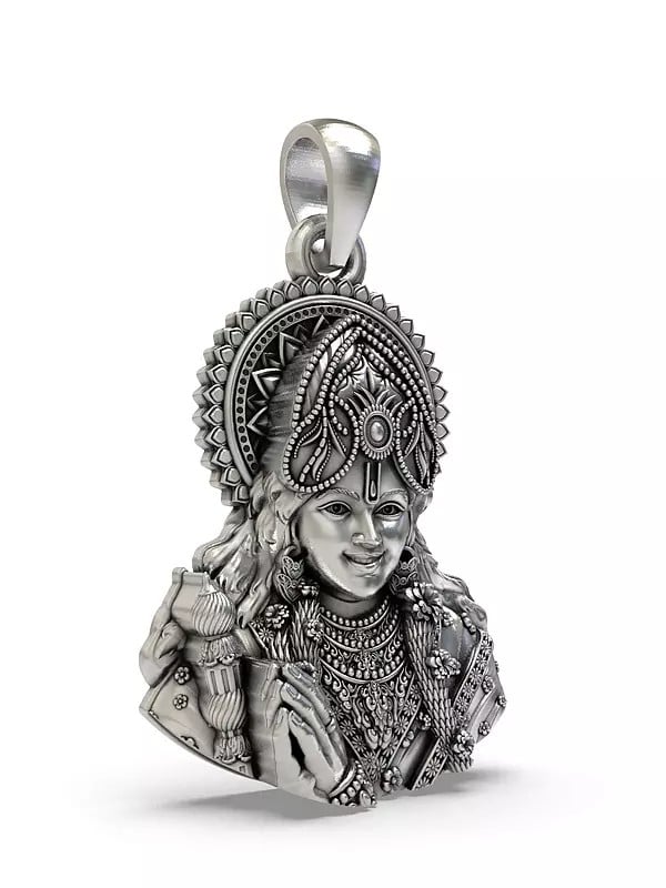 Exotic India Lord Krishna Bust Sterling Silver Pendant 