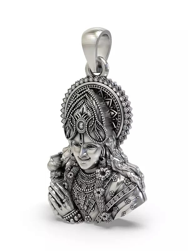 Exotic India Lord Krishna Bust Sterling Silver Pendant 