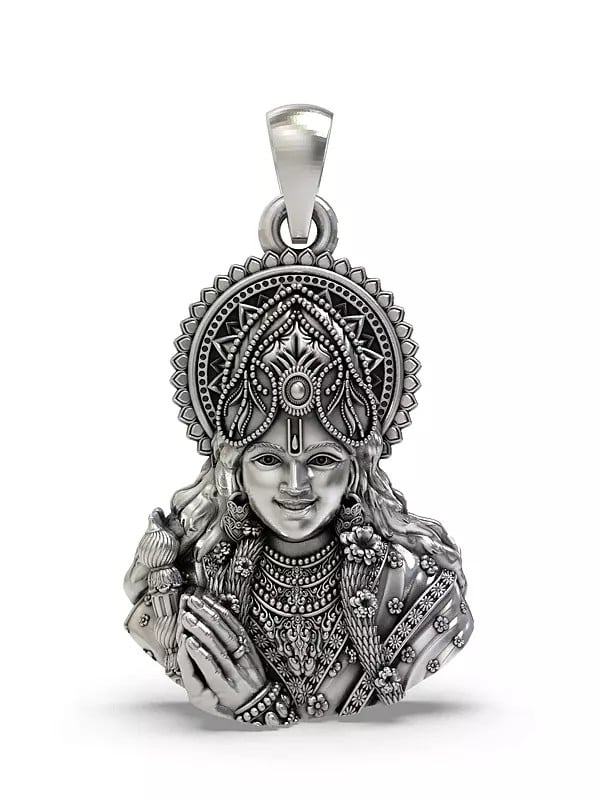 exotic india Lord Krishna Bust Sterling Silver Pendant 