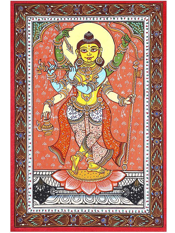 exotic india Lord Krishna Composite form with Rama and Parashurama | Pattachitra Painting 