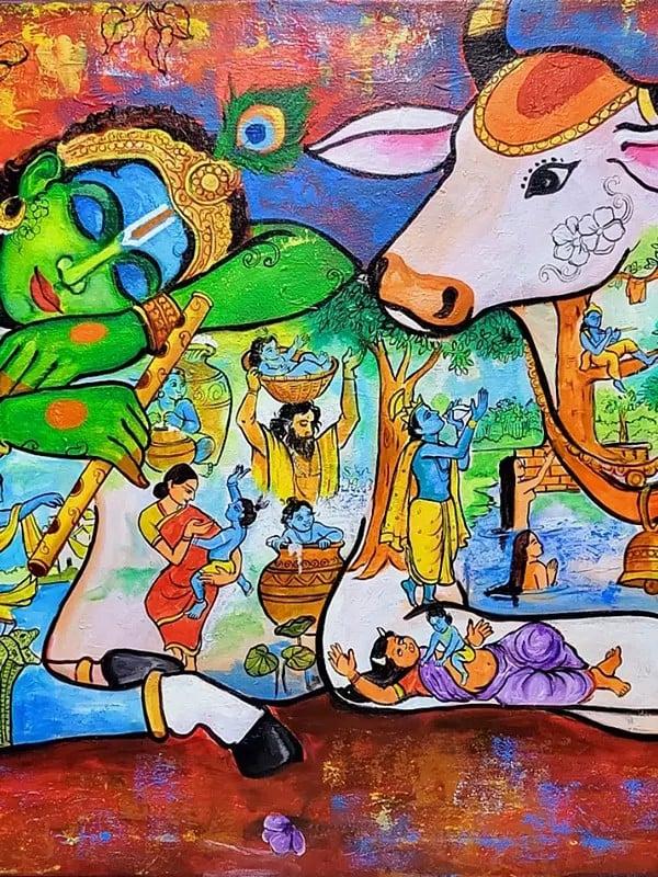 Exotic India Lord Krishna Leela | Acrylic On Canvas | By Arjun Das 