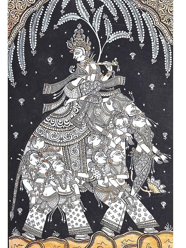 Exotic India Lord Krishna On Nari Kunjar | Pattachitra Painting