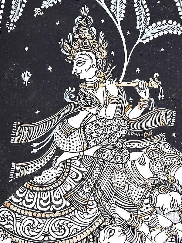 Exotic India Lord Krishna On Nari Kunjar | Pattachitra Painting