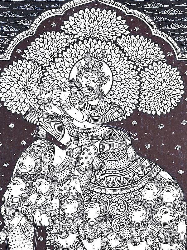 Exotic India Lord Krishna On Pashu Kunjar | Pattachitra Painting