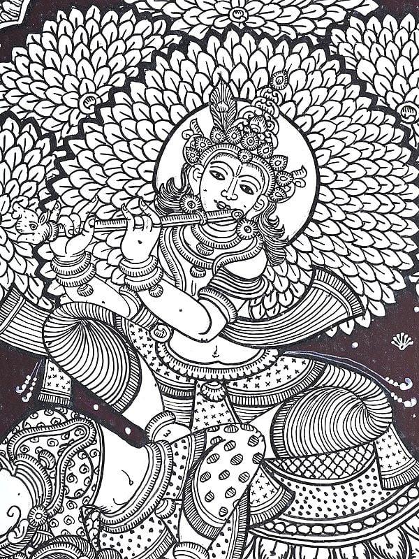 Exotic India Lord Krishna On Pashu Kunjar | Pattachitra Painting